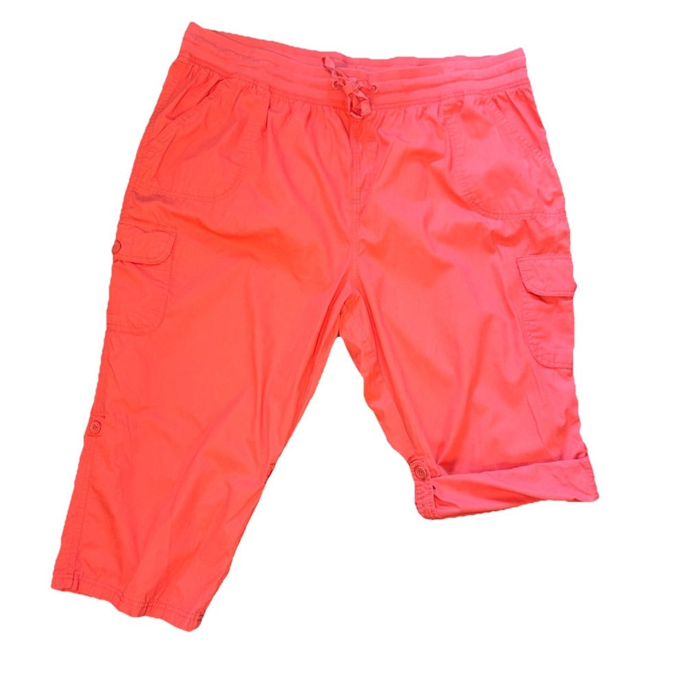 Women's Within Cropped Capri Pants Women Sz 22W Short Cotton Coral Pink Gorpcore